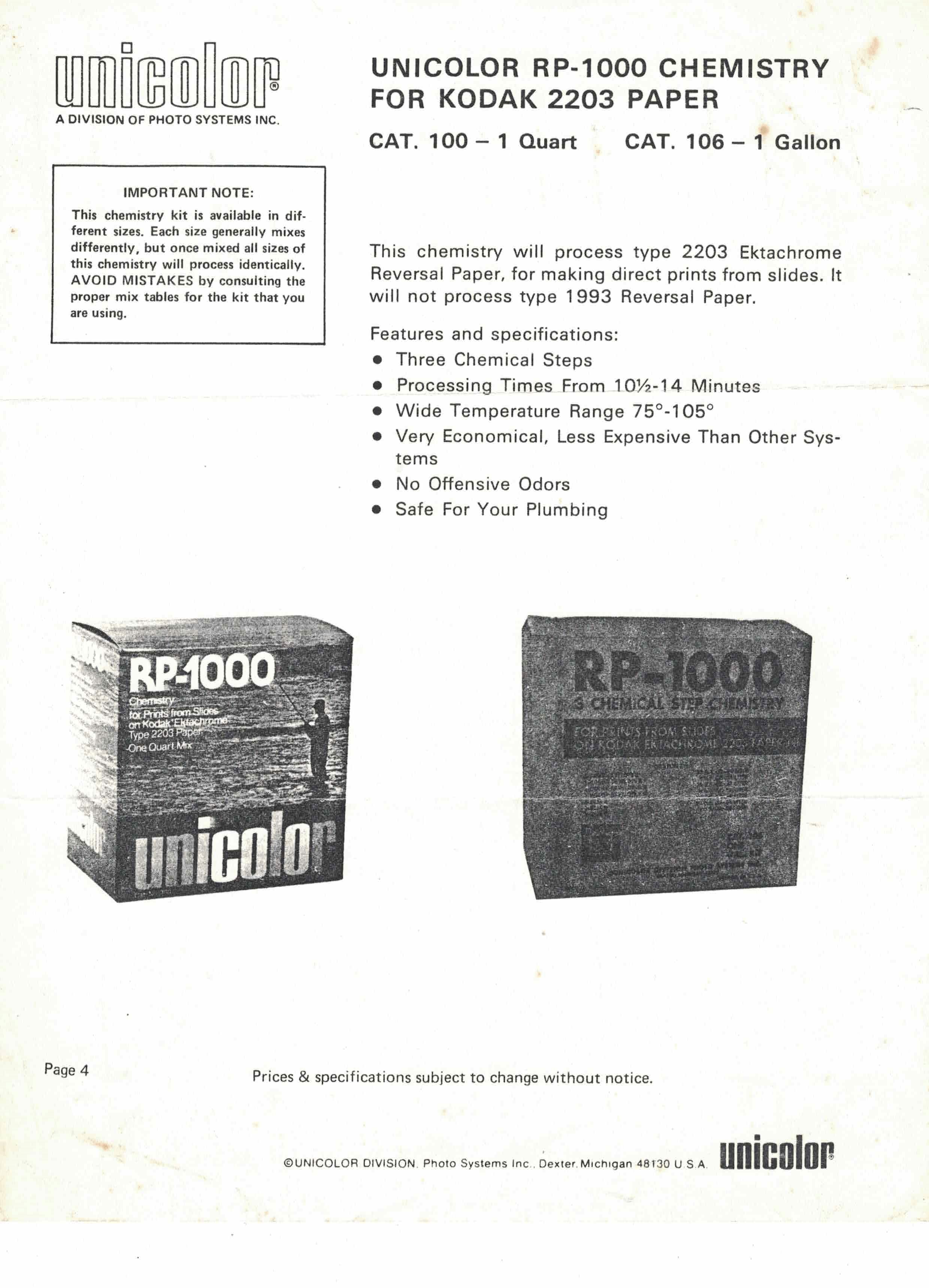 Click to download Unicolor RP-1000 Chemistry instructions.