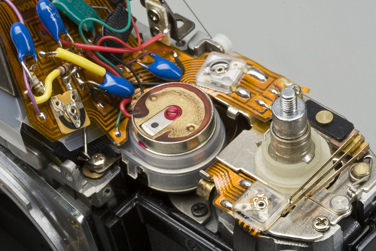 Close-up showing on/off/bc switches and exposure meter.